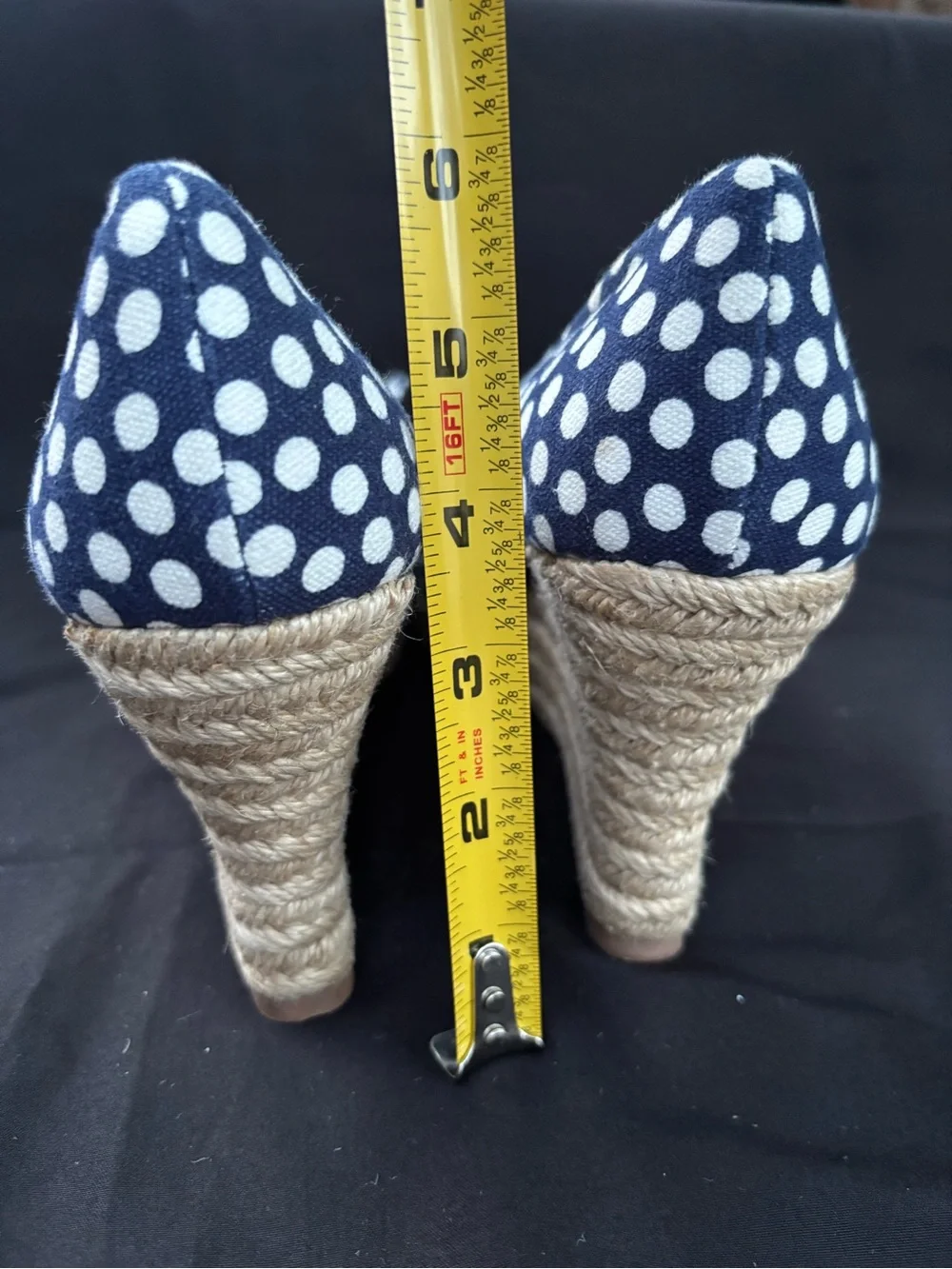 Tory Burch Navy and White Polka Dot Bow Peep-Toe Heels